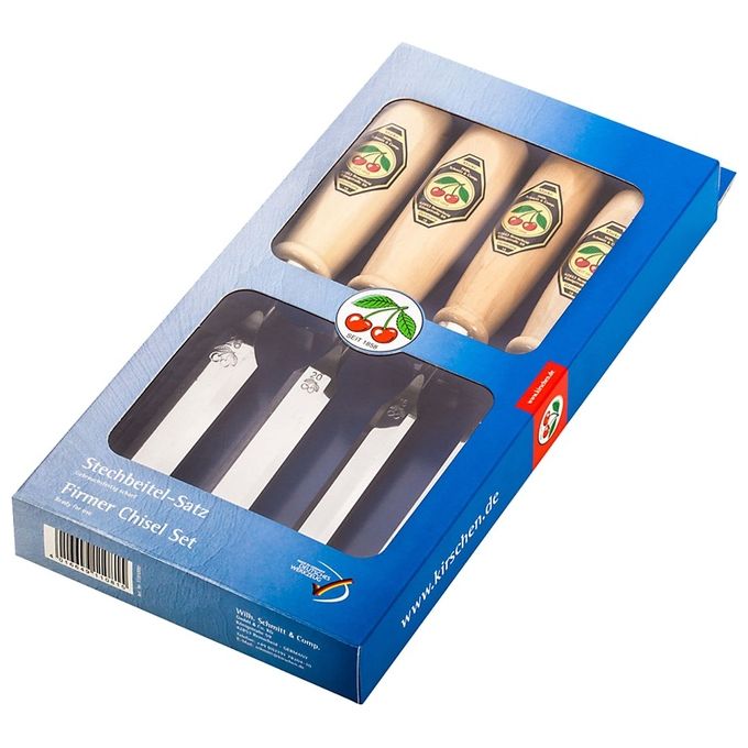 Kirschen 1181000 Set di Scalpelli 4 Pezzi in Acciaio Speciale con Manico in Carpino 10 16 20 26 mm colore Legno