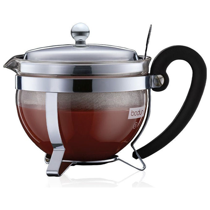 Bodum 12030-16 CHAMBORD Teiera in Vetro con Filtro in Acciaio Inossidabile 0,5 L colore Nero Acciaio inox Trasparente