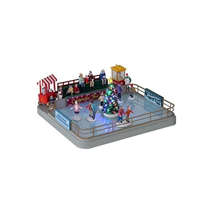 Lemax 14871 Vail Village Sights and Sounds Pista di Pattinaggio Esterna con Luci LED Suoni e Movimenti Animati Adattatore Incluso 4,5 V colore Multicolore