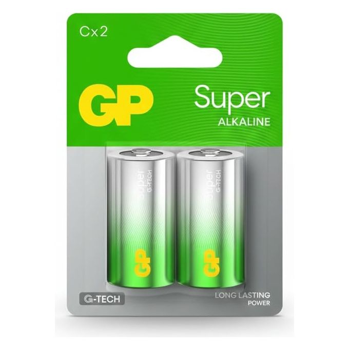 GP 14AU2 Super Alkaline Batterie Mezza Torcia C LR14 1,5V Blister 2 Pezzi