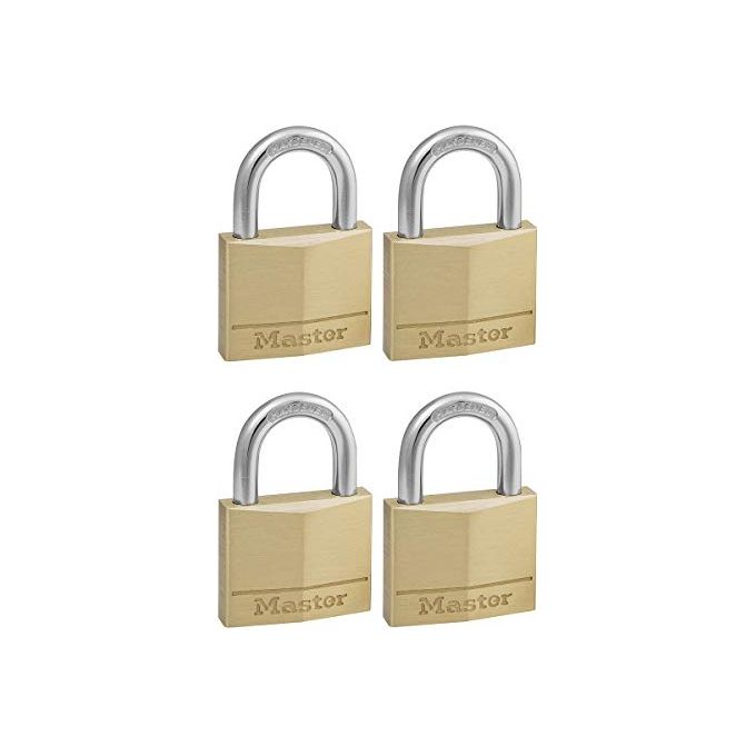Master Lock 150EURQNOP Lucchetto con Chiave Corpo in Ottone Massiccio Archetto in Acciaio Temprato 7 mm 4 Pezzi colore Oro
