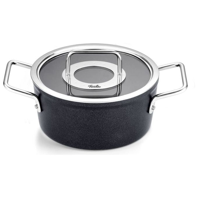 Fissler 156-115-20-000-0 Adamant Pentola in Alluminio 20 cm 2,7 L con Coperchio in Vetro Compatibile Induzione colore Nero