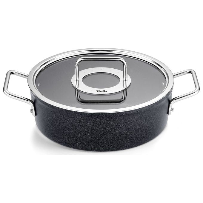 Fissler 156-125-24-000-0 Adamant Casseruola Bassa 24 cm 3,1 L Antiaderente con Coperchio in Vetro Compatibile Induzione colore Nero