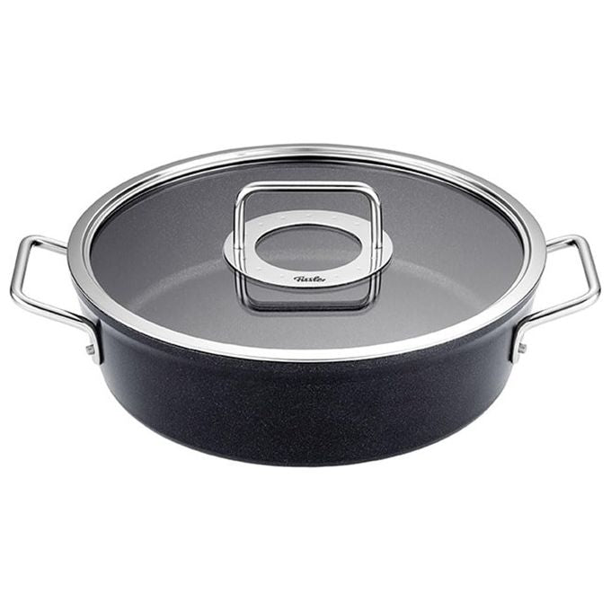 Fissler 156-125-28-000-0 Adamant Casseruola in Alluminio 28 cm 4,3 L Antiaderente con Coperchio in Vetro Compatibile Induzione colore Nero
