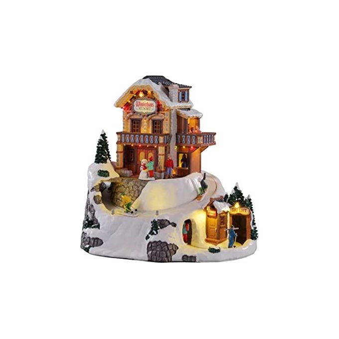 Lemax 15735-UK Vail Village Winterhaus Resort con Luci LED Suoni Movimento Animato Falo' con Effetto Fiamma Alimentatore 4,5 V Incluso colore Multicolore