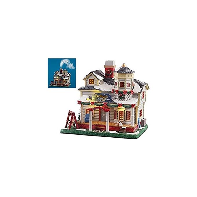 Lemax 15740 Twilight Bed and Breakfast Decorazione Villaggio di Natale con Fumo dal Camino e Luci Finestre Alimentazione Elettrica con Adattatore 4.5V Incluso Interruttore On-Off Movimento Fumo Uso Interno colore Multicolore