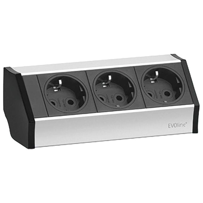 EVOline 159360001300 V-Dock Cuisine Multipresa 3 prese Schuko 2,5 m cavo alluminio anodizzato con finiture nere colore Argento Nero