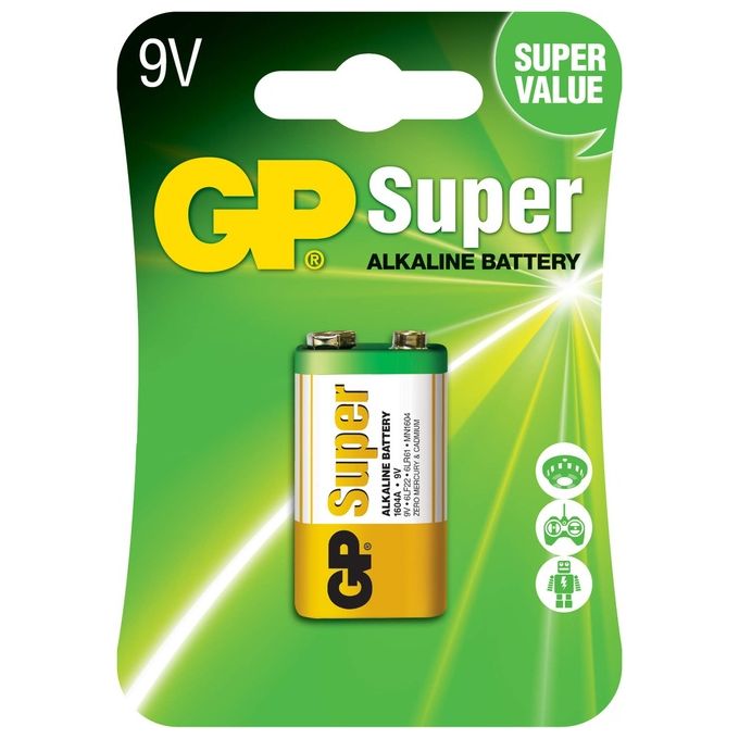 GP Batteries 1604A-U1 Super Alkaline Pila 9V 6LF22 PP3 Prismatica Alcalina 1 pezzo