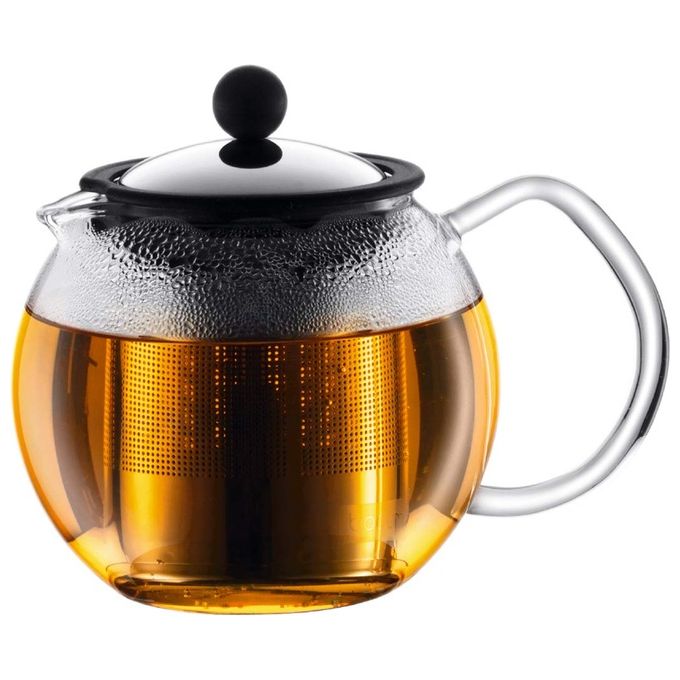 Bodum 1807-16 Assam Teiera a Pistone in Vetro Borosilicato con Filtro in Acciaio Inox 0,5 L colore Nero e Trasparente