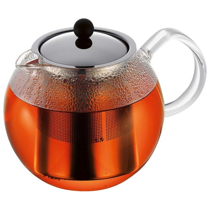 Bodum 1802-16 Assam Teiera con Filtro a Pressione 1,5 L in Vetro Borosilicato e Acciaio Inox colore Argento