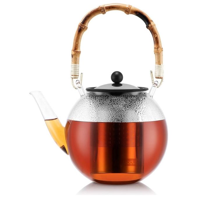Bodum 11797-139 ASSAM Teiera a Pressione 1.5 L in Vetro Borosilicato con Filtro in Acciaio Inox e Manico in Bambu' colore Transparente