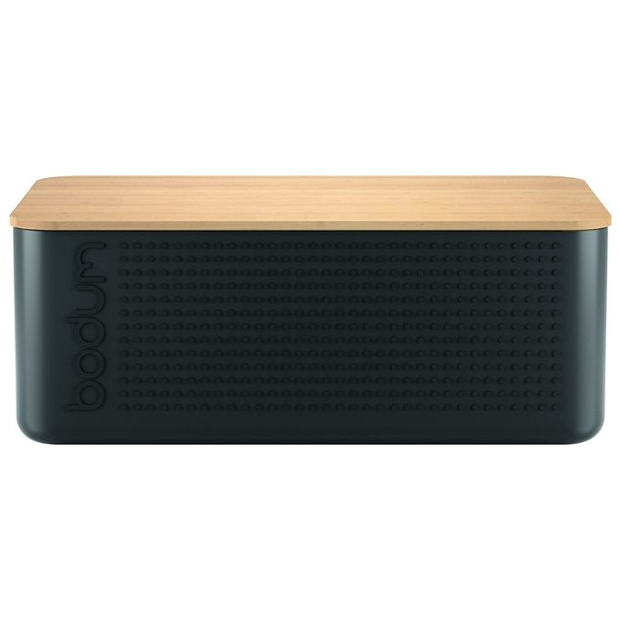 Bodum 11555-01 Bistro Cassetta Porta Pane in Plastica BPA Free con Coperchio in Bambu' Utilizzabile come Tagliere colore Nero