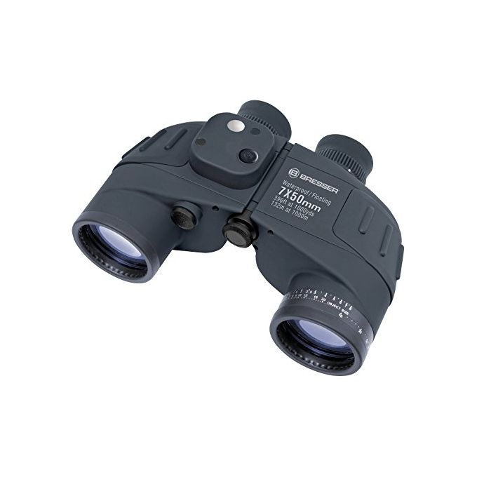 BRESSER 1866815 Nautic Binocolo 7x50 con Bussola Illuminata Impermeabile Riempito Azoto compatibile Treppiedi colore Nero