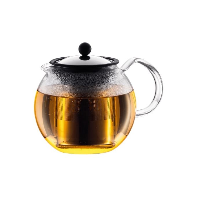 Bodum 0727015373188 Assam Teiera a Pistone in Vetro Borosilicato 1 L colore Cromato Trasparente