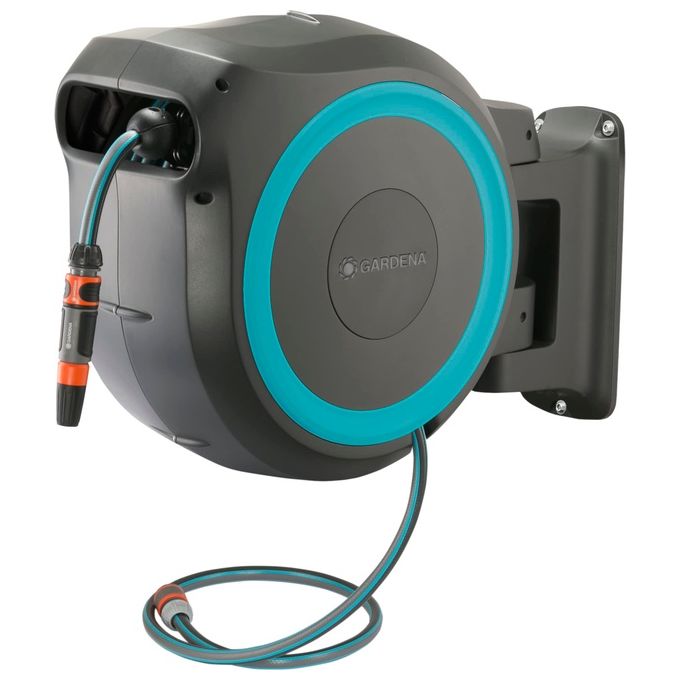 Gardena 18625-20 RollUp L Avvolgitubo a Parete Automatico 30 m con Tecnologia RollControl e Rotazione 180° colore Nero Blu