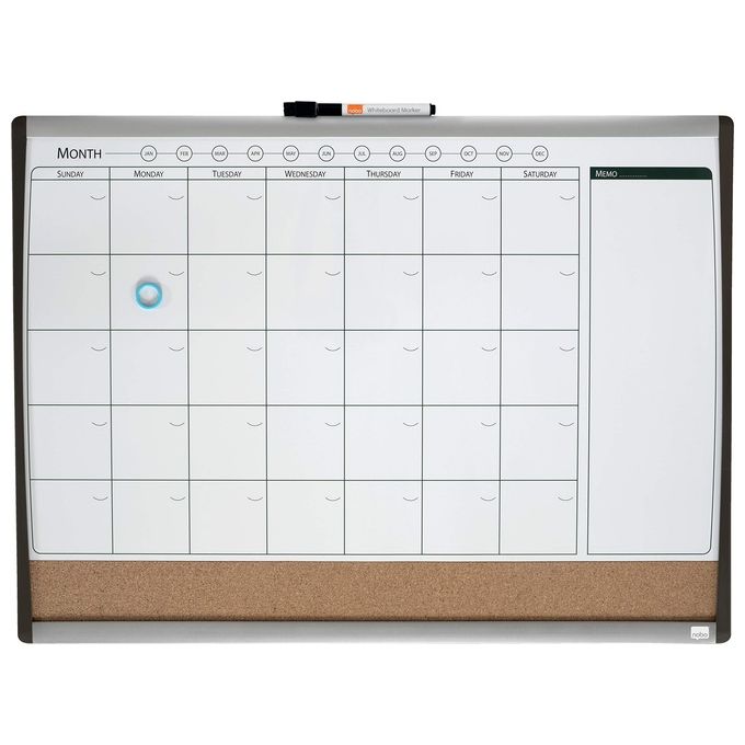 Nobo 1903813 Lavagna Combinata Magnetica Mensile con Pannello Sughero 58,5x43 cm colore Nero
