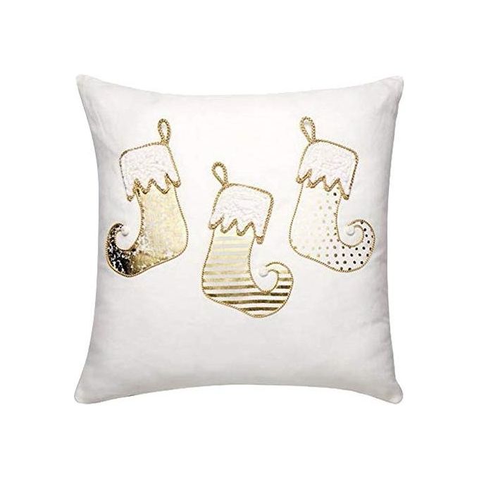 L'Oca Nera 1XM564.12 Cuscino imbottito con calzini natalizi 45x45 cm colore Bianco