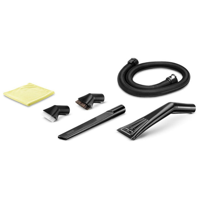 Kärcher 2.863-304.0 Kit di Pulizia per Auto con Accessori per Aspiratore a Cilindro Tubo Prolunga 1.5 m Bocchetta Fessure e Auto Spazzole Dure e Morbide Microfibra colore Nero