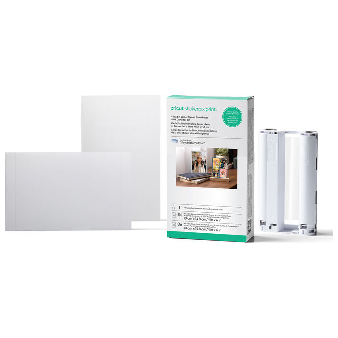 Cricut 2013509 StickerPix Print Set fogli adesivi e carta fotografica 54 stampe cartuccia inchiostro colore Bianco