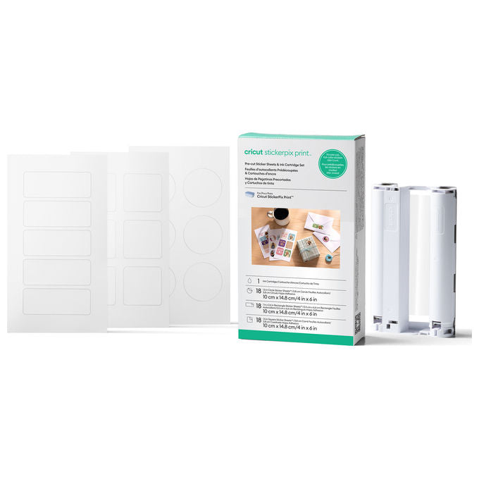 Cricut 2013511 StickerPix Print Set fogli adesivi pretagliati con cartuccia d’inchiostro 54 stampe colore Bianco