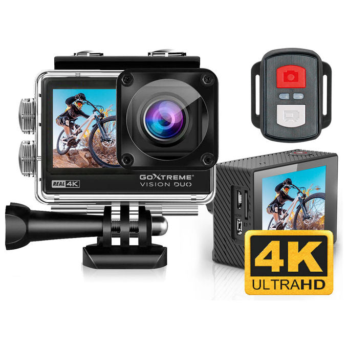 Easypix 20161 GoXtreme Vision Duo Action Camera 4K Ultra HD 170° Wi-Fi Impermeabile 30m Display Touch 2'' e Frontale 1,3'' colore Nero