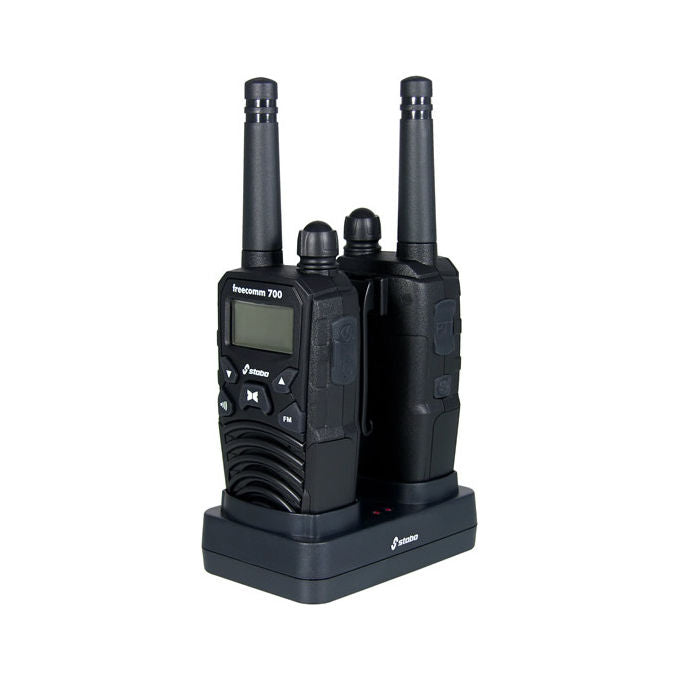Stabo 20700 freecomm 700 Ricetrasmittente PMR 8 canali 10 km portata 446 MHz con stazione di ricarica inclusa colore Nero