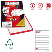 Markin 210C527 Copiatabu Etichette Adesive A4 210x25 mm 12 etichette per foglio 100 fogli 1200 etichette Laser Inkjet colore Bianco