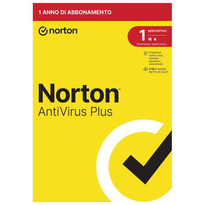 Norton 21429118 Antivirus Plus 2024 1 Dispositivo Licenza 1 anno 2 GB Backup Cloud Password Manager Firewall PC o Mac
