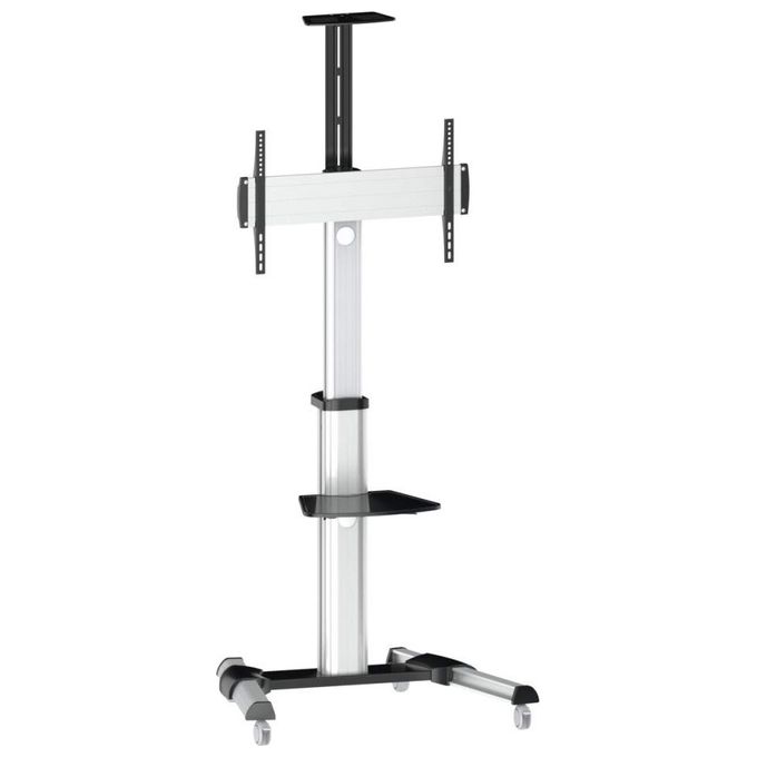 Reflecta 23210 STAND 70VC Staffa TV da Terra Regolabile in Altezza 120-207 cm Rotazione 90° Inclinazione +5°--12° VESA 200x200-600x400 Capacita' 50 Kg con Mensola e Ruote colore Alluminio Nero