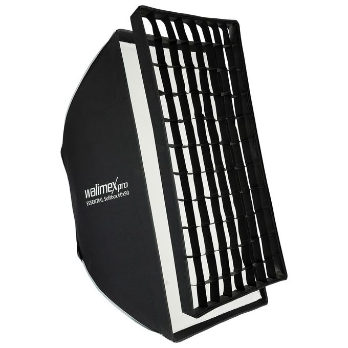 Walimex pro 23424 Essential Softbox Rettangolare 60x90 cm Rotazione 360° con Griglia e Adattatore Bowens colore Nero