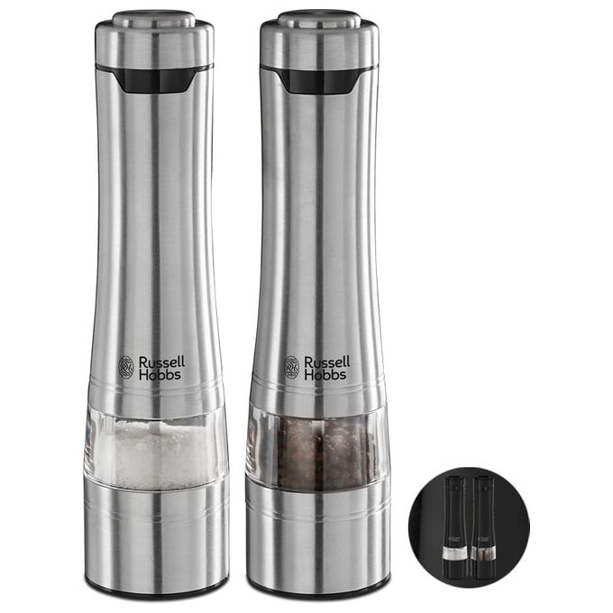 Russell Hobbs 23460-56 Classic Set Macinini Sale e Pepe Elettrici Ceramica Regolabile Luce LED a Batteria colore Acciaio Inossidabile