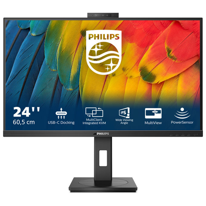 Philips 24B1U5301H-00 Serie 5000 Monitor PC 23.8'' IPS Full HD 1920x1080 USB-C 90W Webcam 5MP Hub USB 3.2 HDMI DisplayPort colore Nero