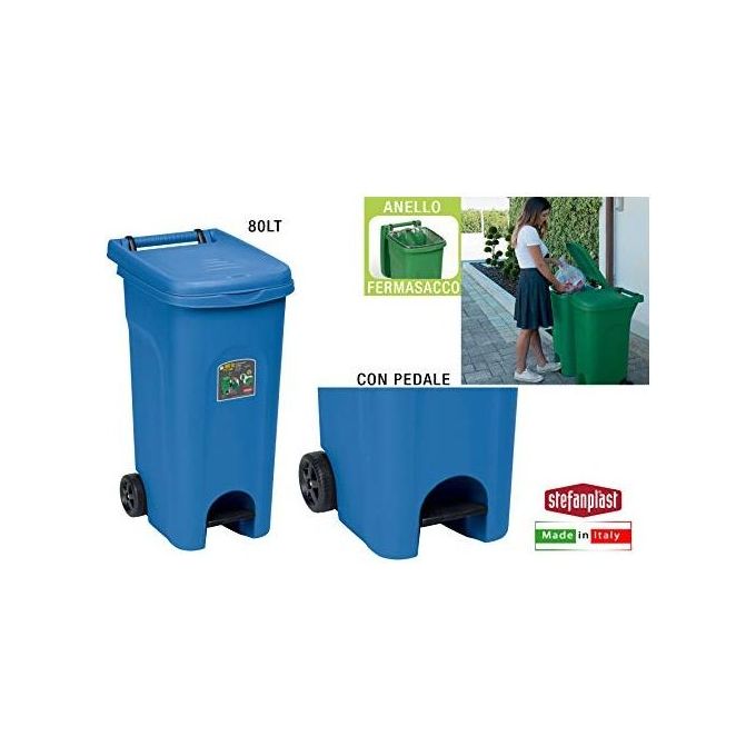 Stefanplast Urban EcoSystem Bidone Carrellato 80Lt Blu con Ruote e Pedale