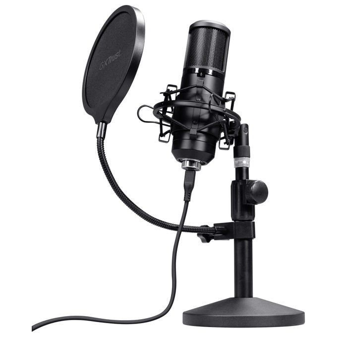 GXTrust 25769 Emita II Microfono USB con Supporto da Tavolo Regolabile e Filtro Pop campionamento 192 kHz-24 bit colore Nero