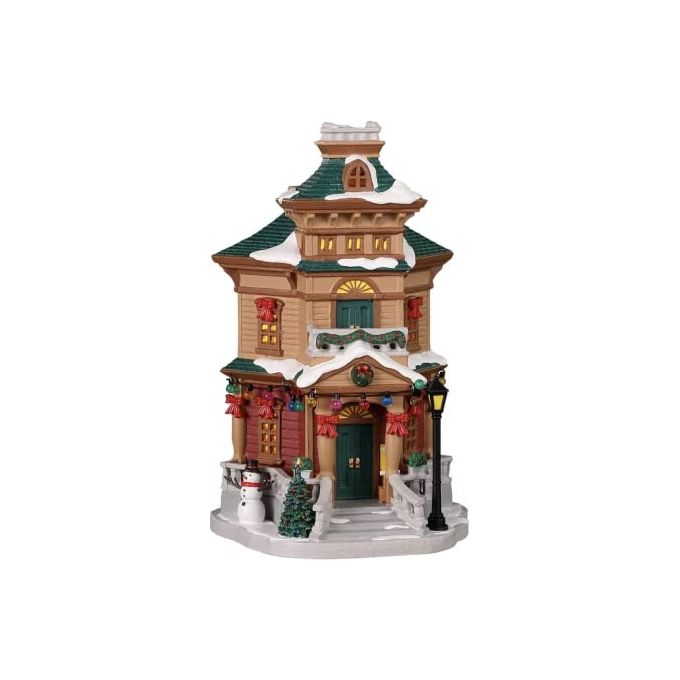 Lemax 25933 Caddington Village Casa Illuminata a 3 Piani con Luci LED Albero di Natale e Pupazzo di Neve colore Multicolore