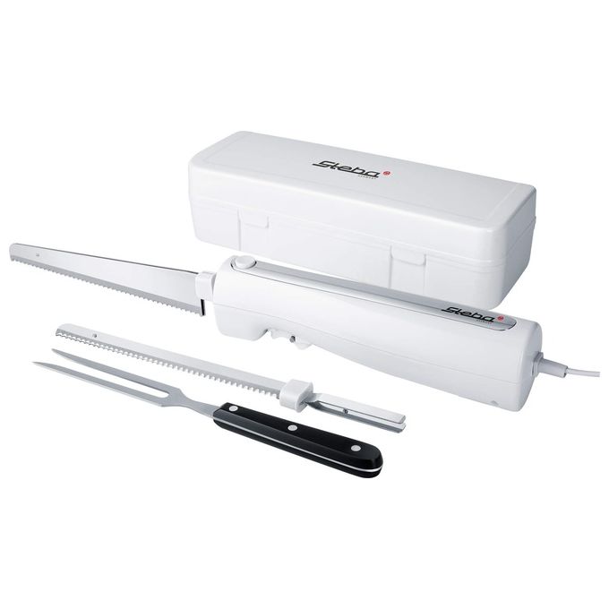 Steba EM 3 Coltello Elettrico con Lama Universale e Lama per Pane Potenza 120 W Alloggiamento Ergonomico Forchetta in Acciaio Inox Colore Bianco