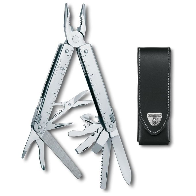 Victorinox 30327L Swiss Tool X Multitool 26 Funzioni con Lama Bloccabile e Custodia in Pelle colore Argento