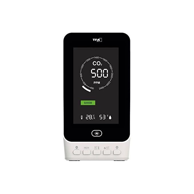 TFA 31.5010.02 AirCO2ntrol Up Misuratore di CO2 con Sensore NDIR Dual Beam Allarme Acustico Display a Semaforo Temperatura e Umidita' colore Bianco