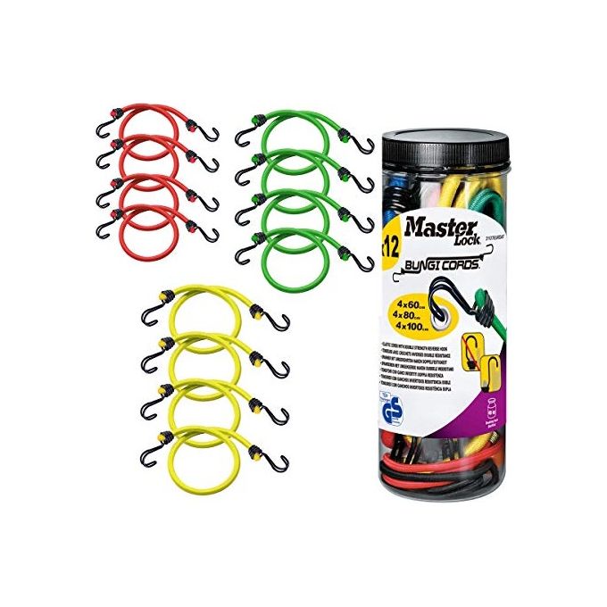 Master Lock MLK3107E Cavi Elastici con Ganci Twin Wire Set 12 Pezzi 60 80 100 cm Carico Max 40 Kg