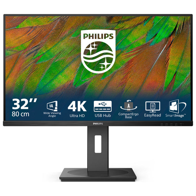 Philips 32B1N3800-00 Serie 3000 Monitor 32'' UHD 4K 3840x2160 60Hz Pannello VA Flicker Free LowBlue Mode Altoparlanti Integrati USB Hub Regolazione Altezza VESA 100x100 colore Nero
