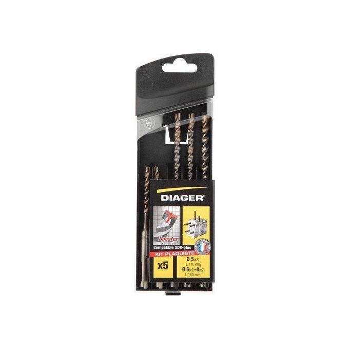Diager 115C Booster Plus Set Punta SDS-plus per Calcestruzzo Armato 5 Pezzi Diametro 5 mm 6 mm 8 mm Lunghezza 110 mm 160 mm colore Nero
