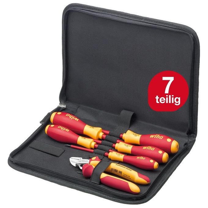 Wiha WHA-33969 Set di utensili da elettricista con giraviti e tronchese 1000V custodia a libro 7 pz colore Rosso-Giallo