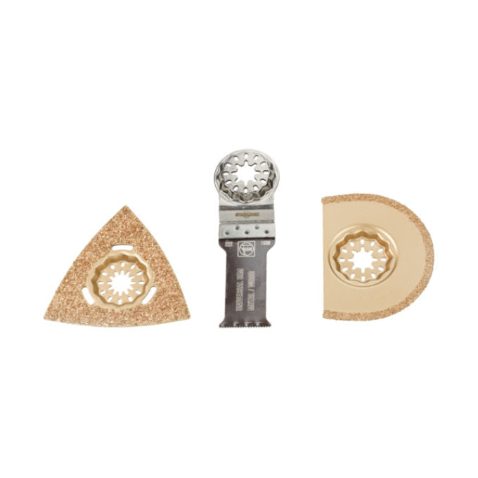 Fein 35222967070 Combo Starlock TILE WORKING Set di Lame per Multiutensili Universale con Lama Universale 55 x 28 mm Disco Diamantato Ø 75 mm Raspa 80 mm colore Nero