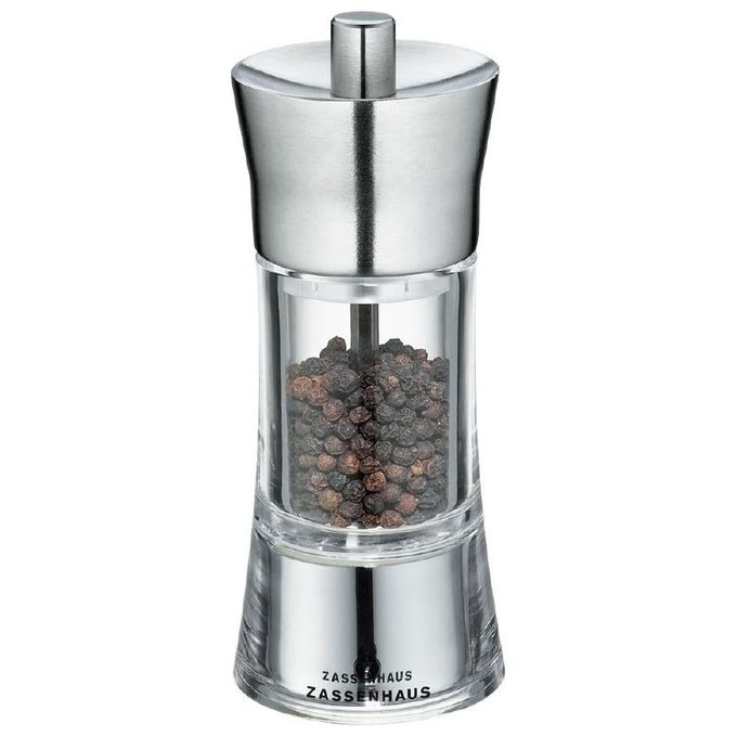 Zassenhaus 035285 Aachen Macinapepe in Acrilico e Acciaio Inox con Meccanismo in Ceramica Regolabile da Fine a Grosso colore Acciaio Inox