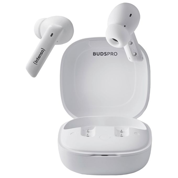 Intenso 3720502 Buds Pro Auricolari Wireless TWS con Hybrid ANC Bluetooth 5.3 Fino a 35 Ore di Riproduzione colore Bianco