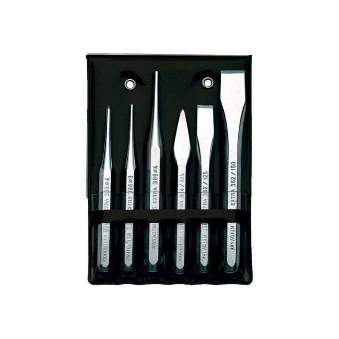 USAG 372 SE6 Assortimento di 6 Utensili da Percussione in Acciaio al Cromo Vanadio Busta di Plastica colore Nero