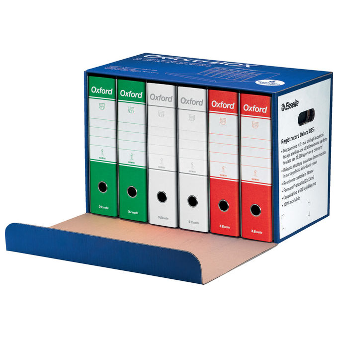 Esselte 390785114 OXFORD BOX ITALIA Confezione da 6 registratori formato protocollo 23x33 cm dorso 8 cm colore Verde Bianco Rosso