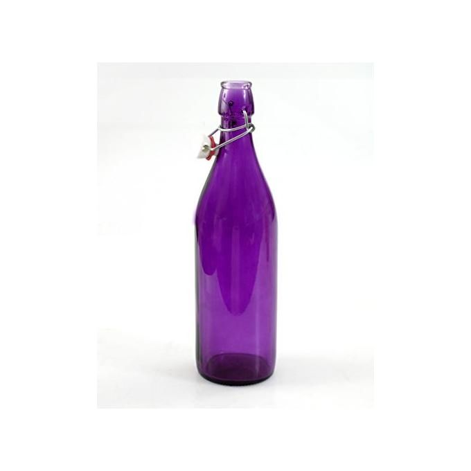 Bormioli Rocco 666260MBA321592 Giara Bottiglia in Vetro 1 L con Tappo Set 6 Pezzi Lavabile in Lavastoviglie colore Viola