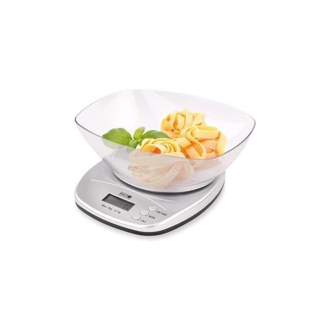 Kaufgut 033317 Eva Bilancia da Cucina Digitale 5 Kg con Ciotola Funzione Tara Timer Spegnimento Automatico colore Argento