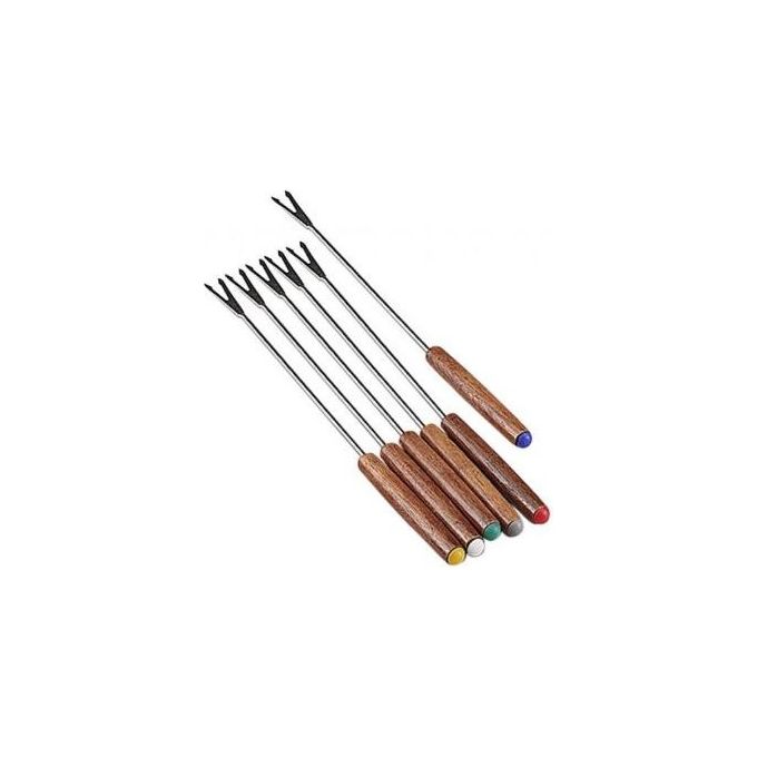 Eva KAU560362 Set 6 Forchettine per Fonduta Manico in Legno Punta in Acciaio colore Naturale